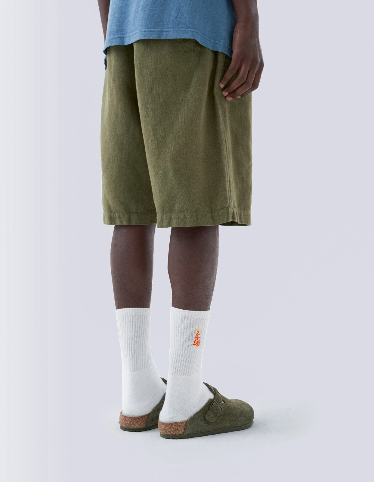 Maharishi 5007 Hemp Asym Loose Track Shorts Olive OG-107F 4 Maharishi 5007 Hemp Asym Loose Track Shorts Olive OG-107F - Image 4