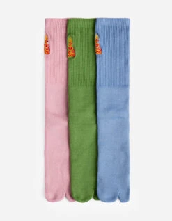 Maharishi 1263 Micro Dragon Tabi Sock 3 Pack Subdued Blue/Bamboo Green/Flag Pink