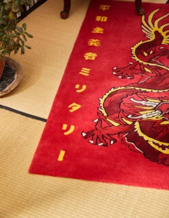 Maharishi 1269 Original Dragon Rug Red -Maharishi Homeware 1269 red gold 40 Green