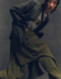 Maharishi 4588 Asym Cargo Hakama Pants Olive OG-107F -Maharishi aw23 pre editorial pdp 0075 aw23 pre editorial 4x5 0000 MAHARISHI AW23 Pre1175