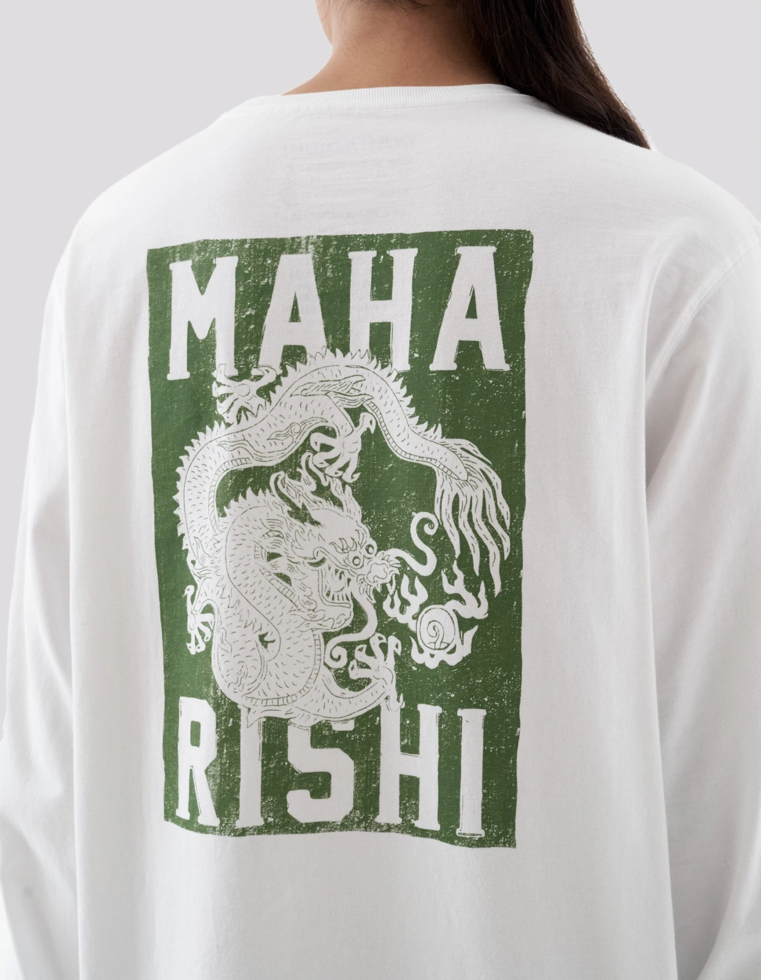 Maharishi 1277 Woodblock Dragon L/S T-Shirt White 4 Maharishi 1277 Woodblock Dragon L/S T-Shirt White - Image 4